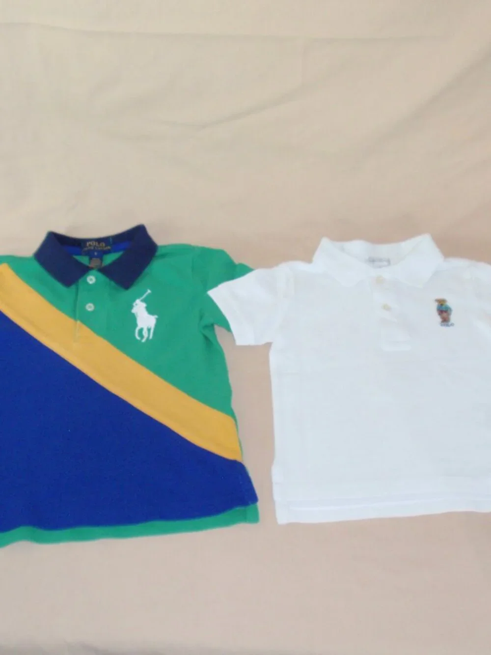 Lot of 2 Ralph Lauren Bear Colorblock Short Sleeve Pique Polos Sz 18m 2t